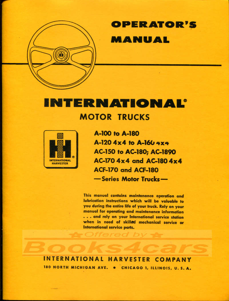 57-59 International A100 A180 Owners manual by International