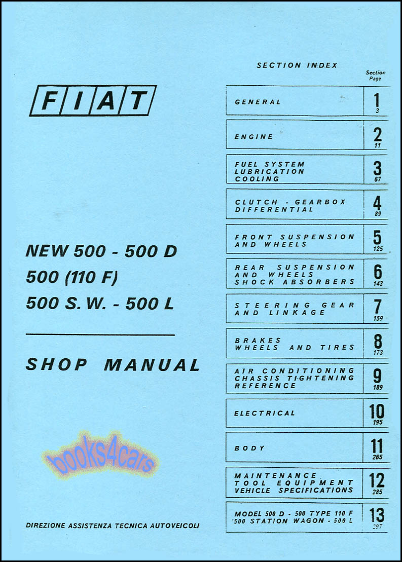 57-73 500 Shop Service Repair Manual by Fiat: over 400 pages
