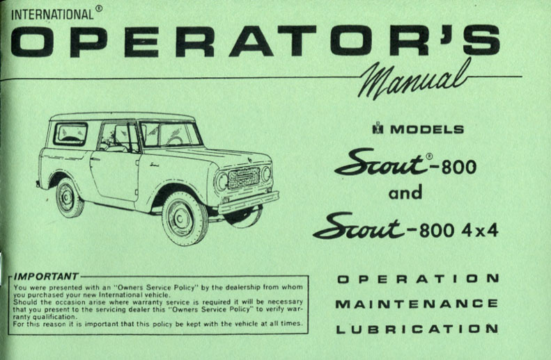 65-68 Scout 800 Owners Operators Manual by International