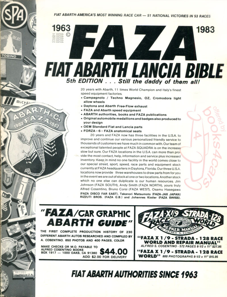 Faza Abarth Bible Book 6th Edition hardcover by Al Cosentino