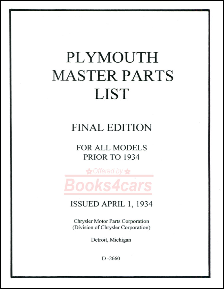 28-33 Parts manual by Plymouth, 350 pages
