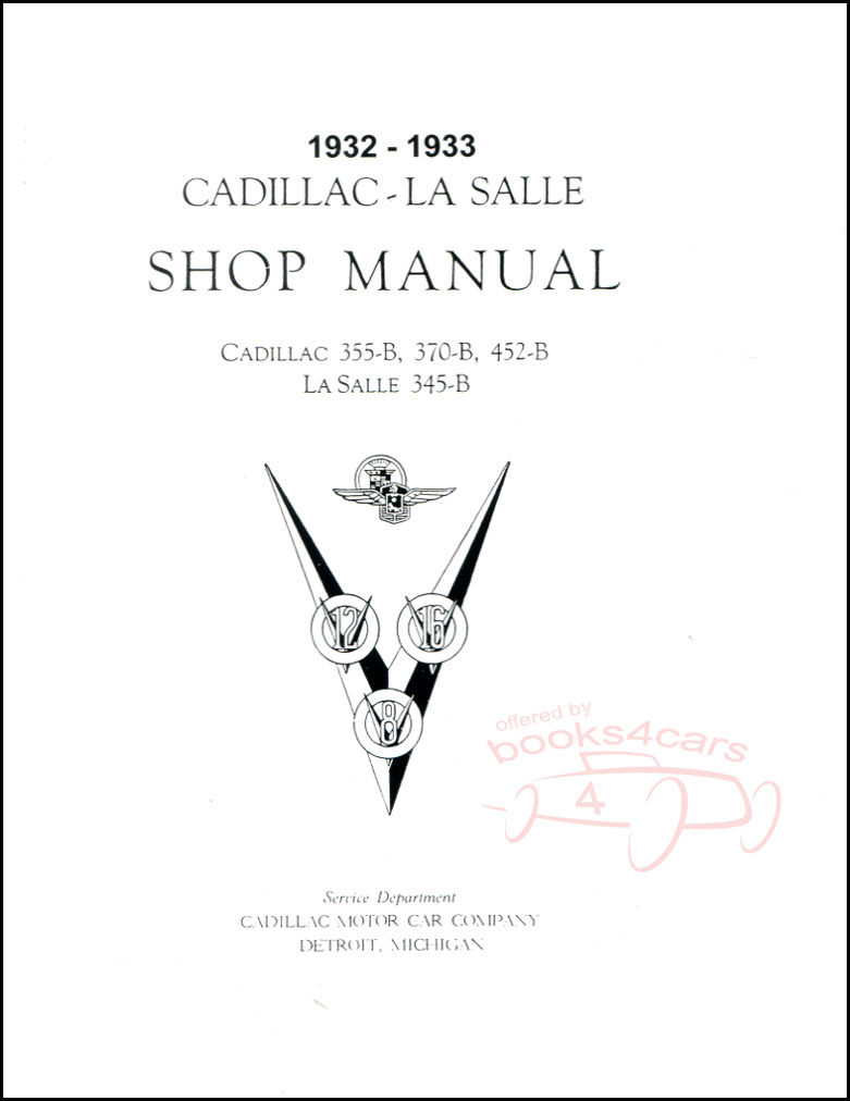 32-33 Shop Service Repair Manual by Cadillac, 127 pgs V8 V12 V16