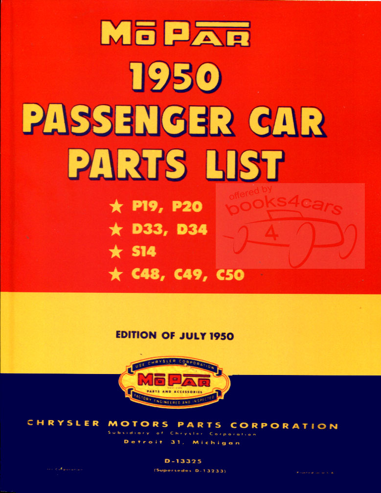 50 parts & illustrations manual by Chrysler Plymouth DeSoto & Dodge; 506 pages