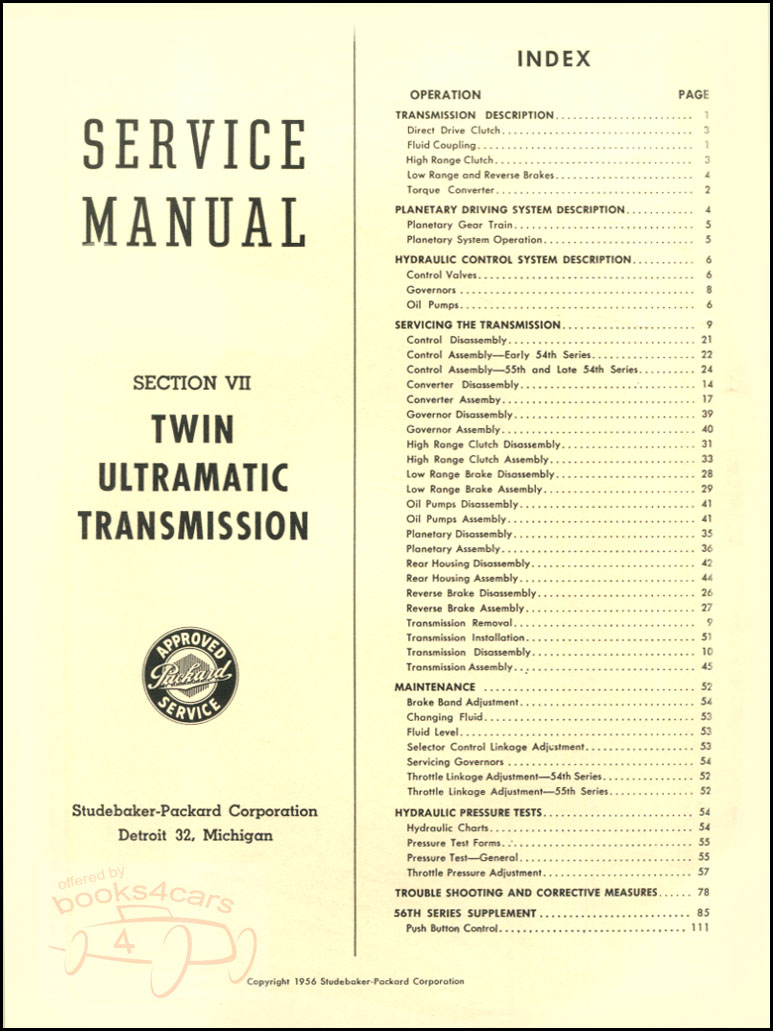 55-56 Twin Ultramatic Transmission shop service repair 120 pages by Packard