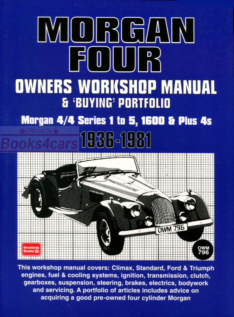 36-81 Morgan 4 cyl Workshop Service repair Manual 204 pages by Autobooks covers 4/4 series 1 to 5, 1600 & Plus 4s, Climax, Standard, Ford & Triumph engines includes Buyers Guide