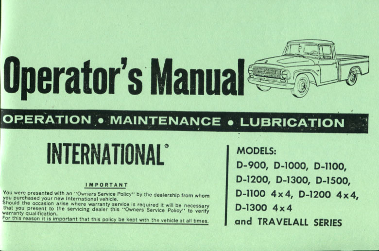 65 Pickup Truck Owners Operators manual by International D-900 to D-1500