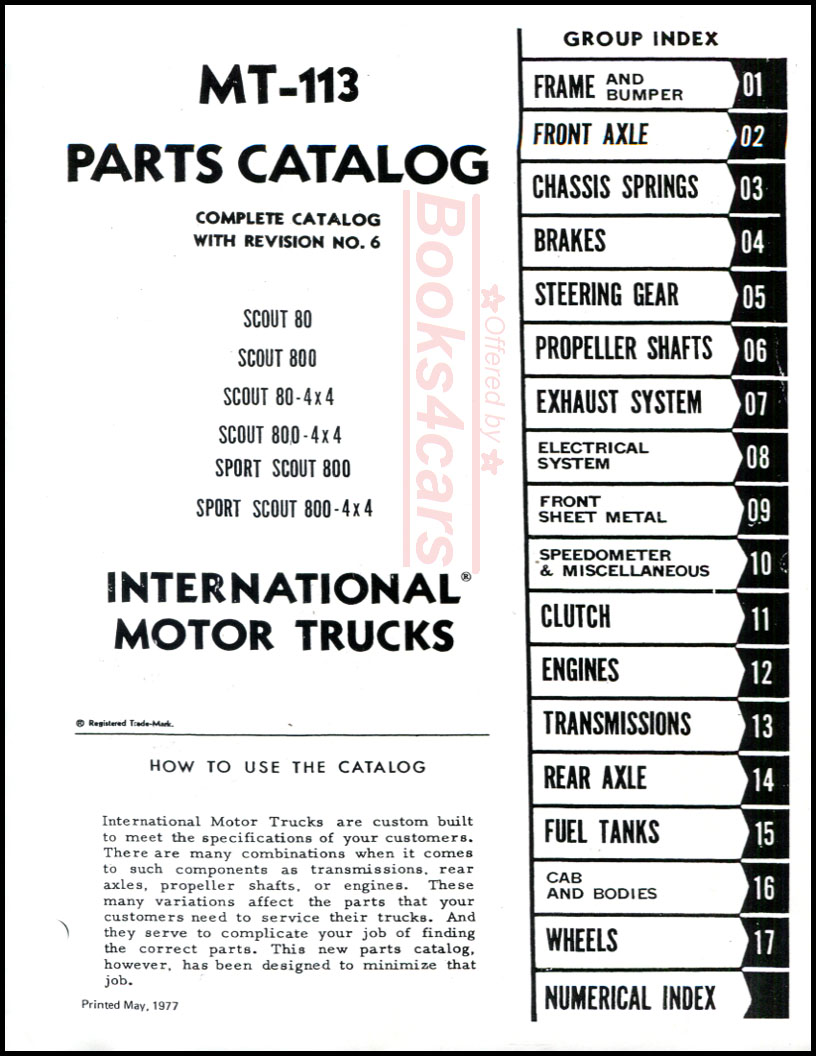 62-69 MT-113 Parts Catalog Manual Scout 80 800 80-4x4 800-4x4 Sport 800 & Sport 800 by International