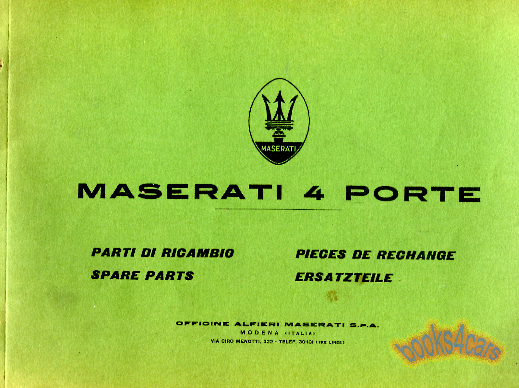Quattroporte Parts Manual by Maserati for Original Quattroporte of the 60's