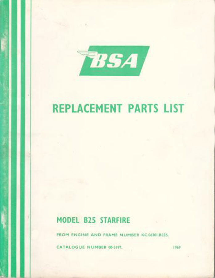 67-70 B25 parts Manual Starfire by BSA