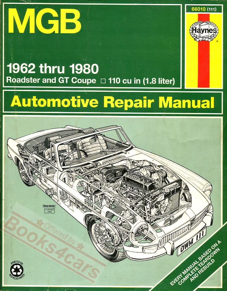62-80 MG MGB Haynes Shop Service Repair Manual for MG-B Roadster & GT Coupe