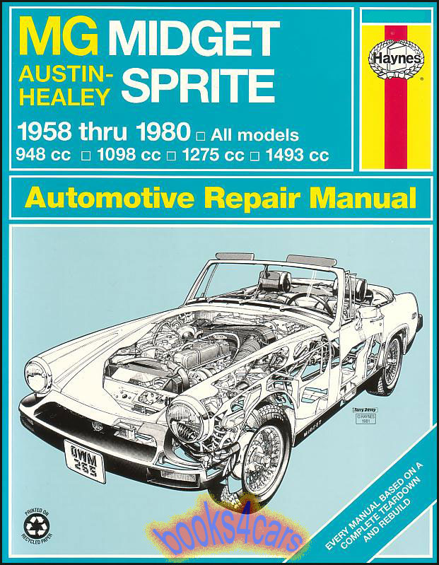 58-80 MG Midget Austin Healey Sprite Shop Service Repair Manual 242 pgs by Haynes 948 1098 1275 1500