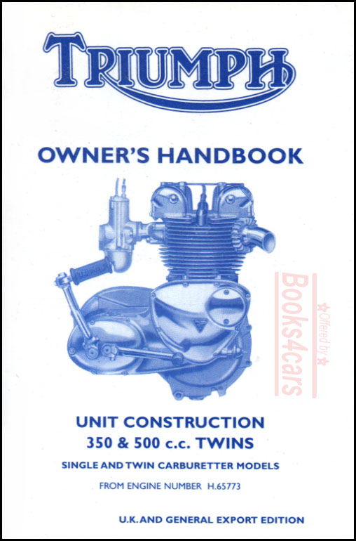 Owners Manual Handbook for Triumph 350 & 500 UK 1969