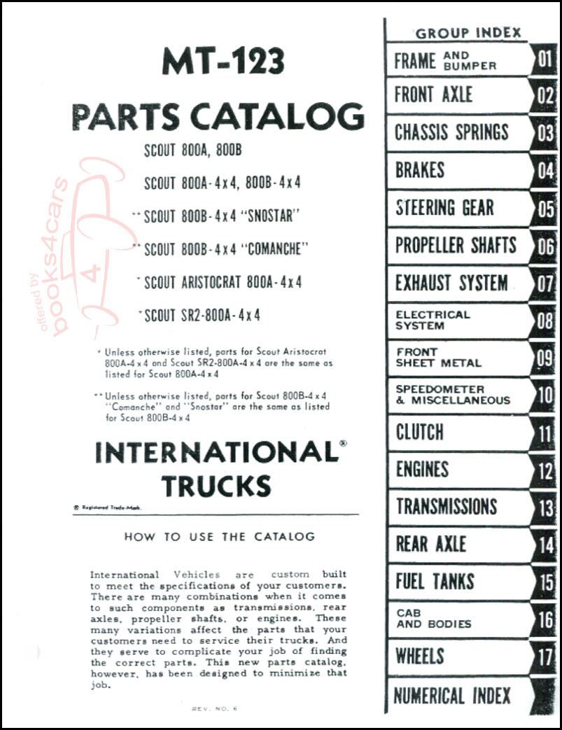 69-71 Scout 800A MT-123 Parts Catalog Manual by International