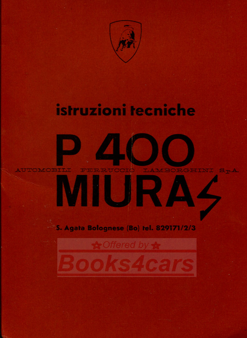 Miura Technical Instruction Shop Service Repair Manual by Lamborhini for P400 & S