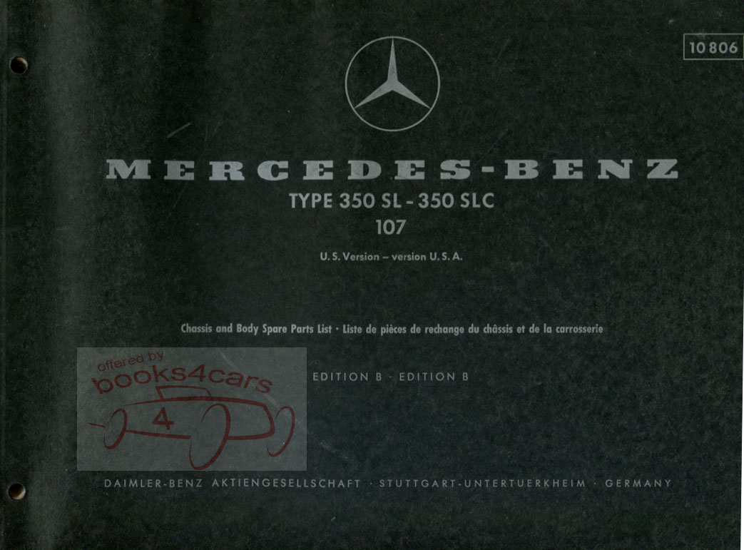 SL SLC Parts Manual by Mercedes for type 107 350 350SL & 350SLC