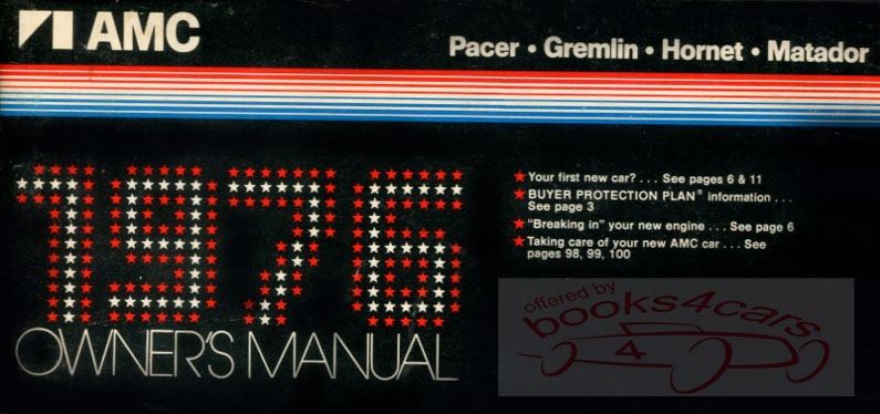 76 Owners Manual for Pacer Gremlin Hornet Matador by AMC
