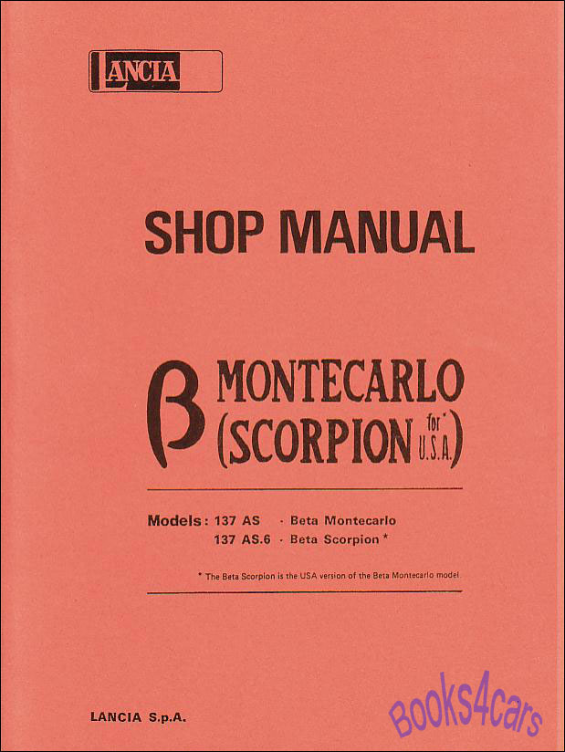 Scorpion / Monte Carlo Shop Service Repair Manual by Lancia for Series 1