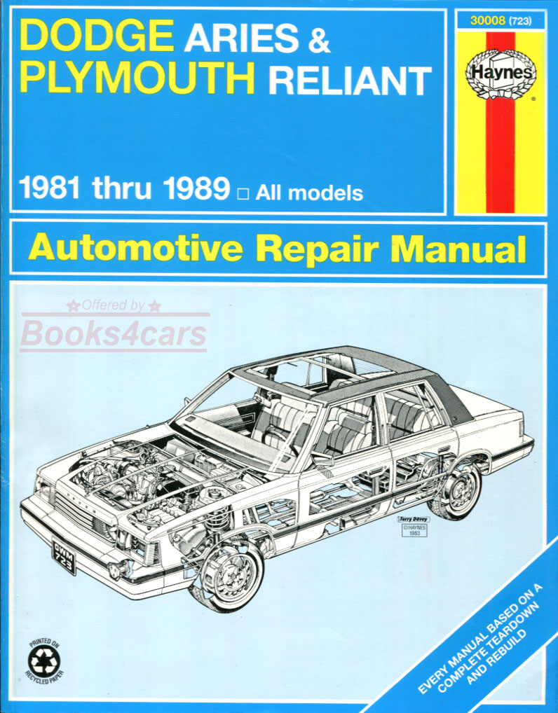 81-89 Dodge Aries Plymouth Reliant K-Car shop service repair manual by Haynes