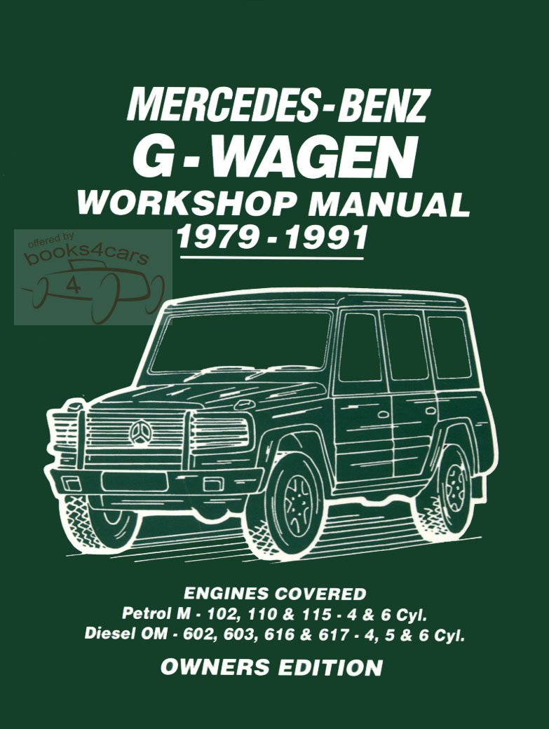 Mercedes G-Wagen Shop Service Repair Manual by Russek for 460 & 463 Gelandewagen series including 280GE 230GE 230G 300GD 250GD & 240GD using both Gas & Diesel engines M102 M110 M115 602 603 616 & 617 in 214 pages