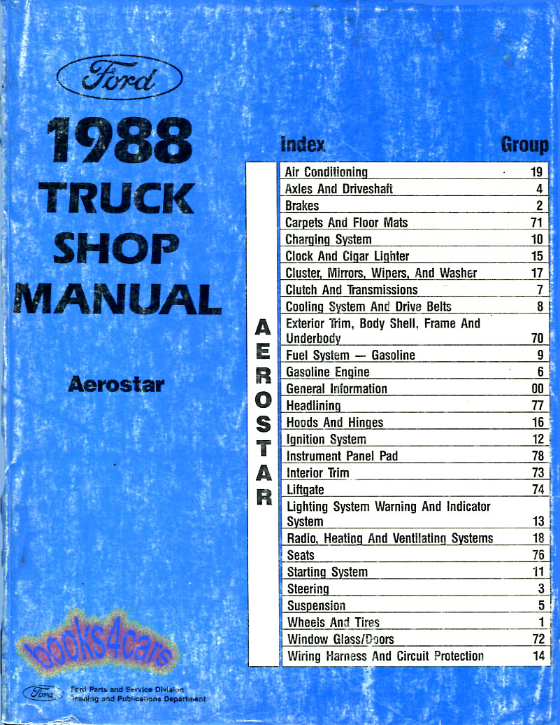 88 Aerostar Shop Service Repair Manual by Ford