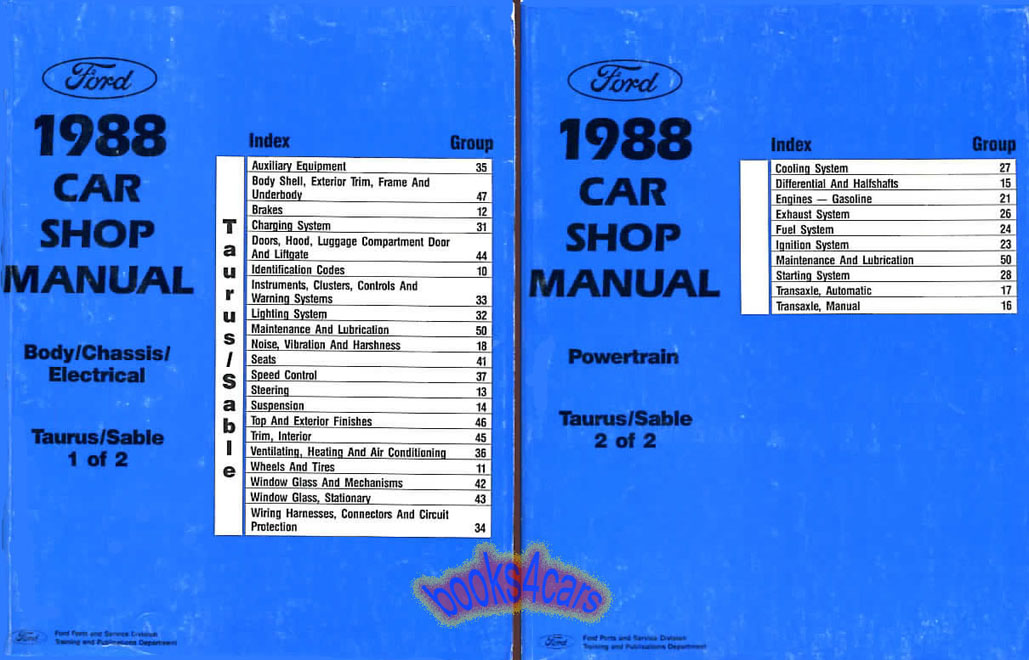 88 Taurus Sable 2 volume Shop Service Repair Manual set by Ford & Mercury: Chassis Body Elec: vol 1 & Powertrain vol 2.