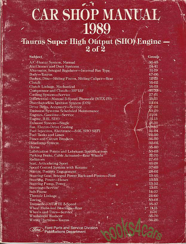89 SHO Shop Service Manual Supplement by Ford for Taurus SHO special features