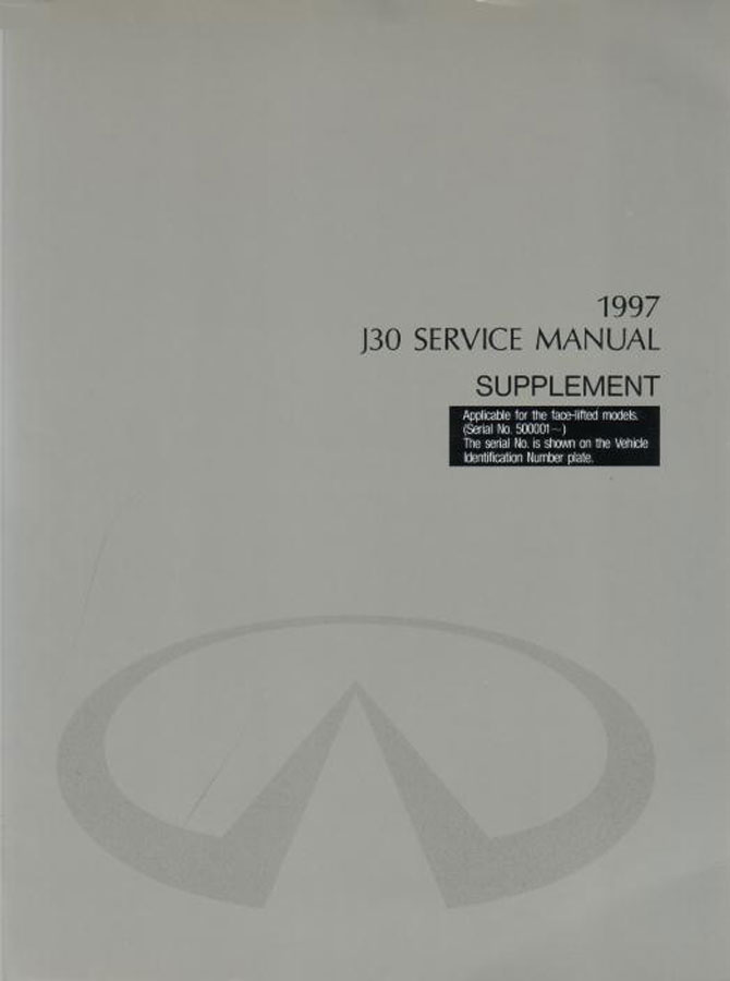 97 J30 Shop Service Repair Manual Supplement by Infiniti covers updates including Engine Control System Wiring Diagrams, ABS Restrains System, Electrical System, General Wiring Diagrams. About 150 pages Facelifted models from VIN 500001 onwards