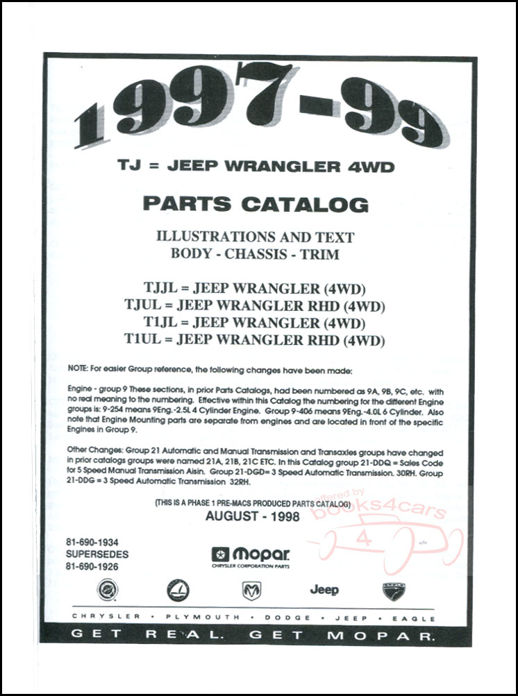 97-99 Wrangler Illustrated Parts Manual by Jeep