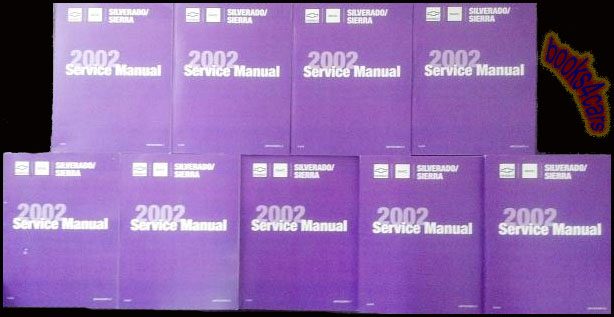 2002 Silverado & Sierra Complete Shop Service Repair Manual 5 volume Set by Chevrolet & GMC Truck covers all versions including 1500 2500 3500 4.3 4.8 5.3 6.0 6.6 8.1 Duramax diesel & gas engines body electrical suspension and more