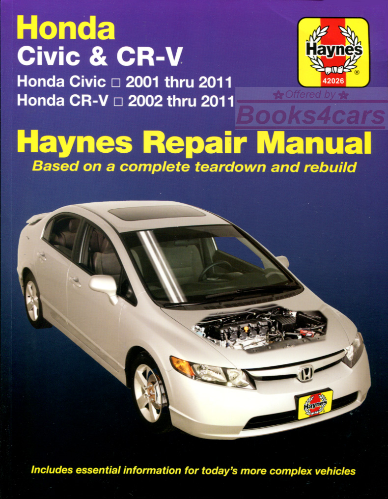 01-11 Civic & 02-09 CR-V CRV Honda Shop Service Repair Manual by Haynes 384 pgs