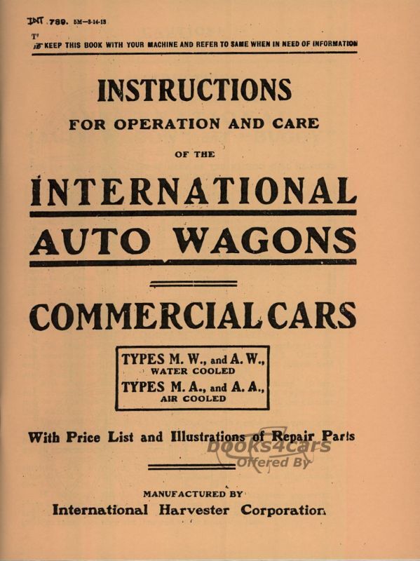 view cover of Auto Wagon Model MW AW MA and AA Owners manual by International Harvester