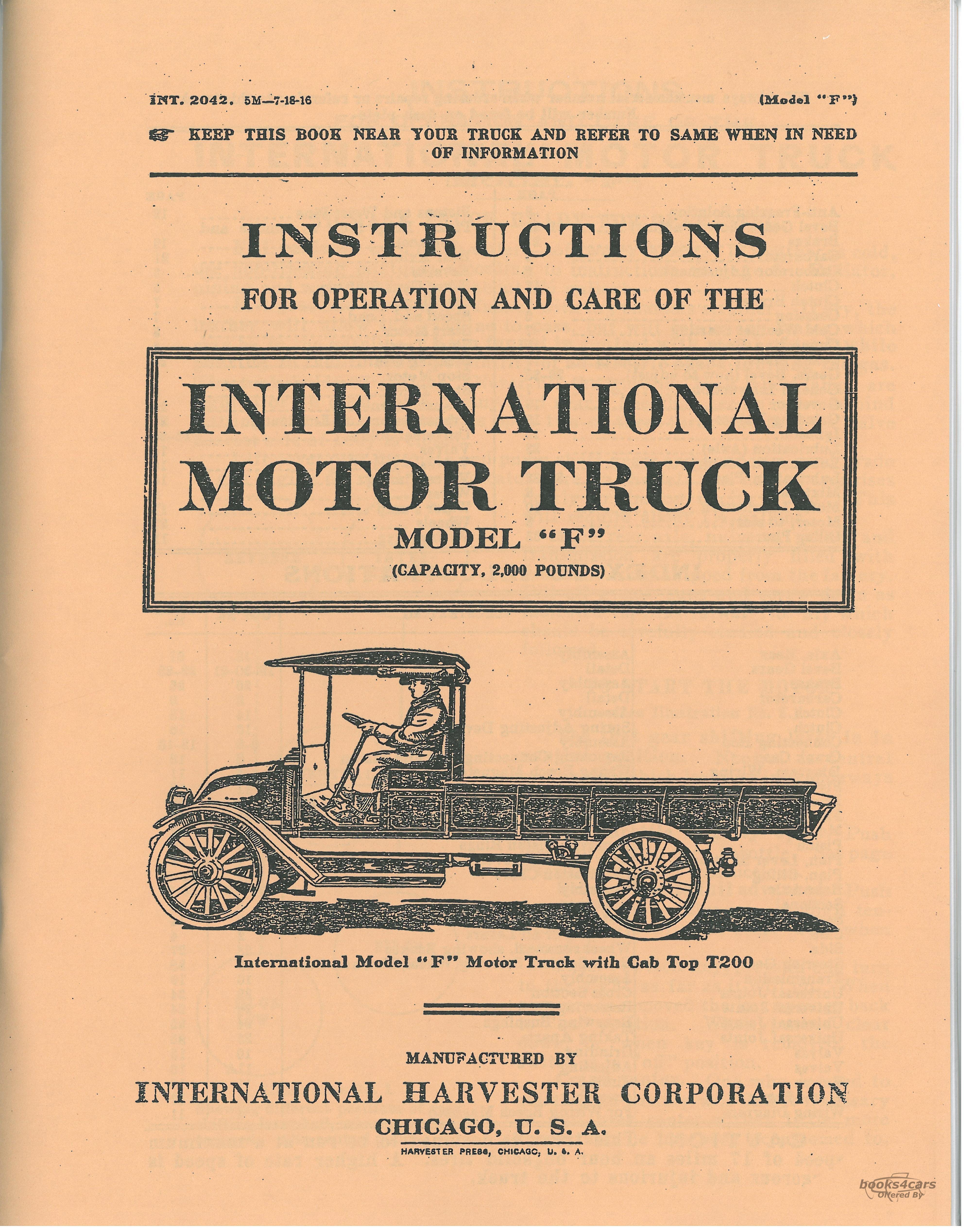 view cover of 1917-1923 Model F Owners manual by International