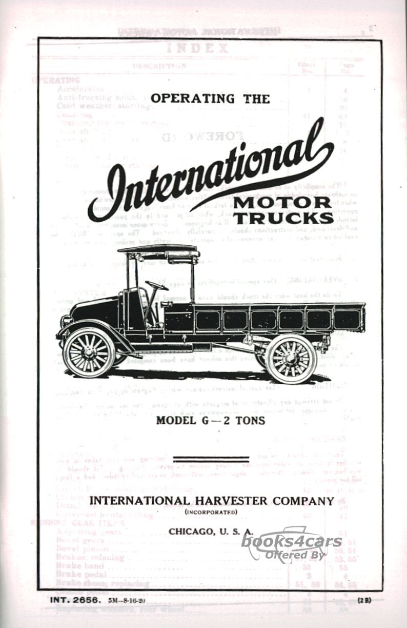 view cover of 1917-1923 Model G Owners manual by International Truck