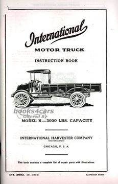 view cover of 1917-1923 Model K Owners manual by International Truck