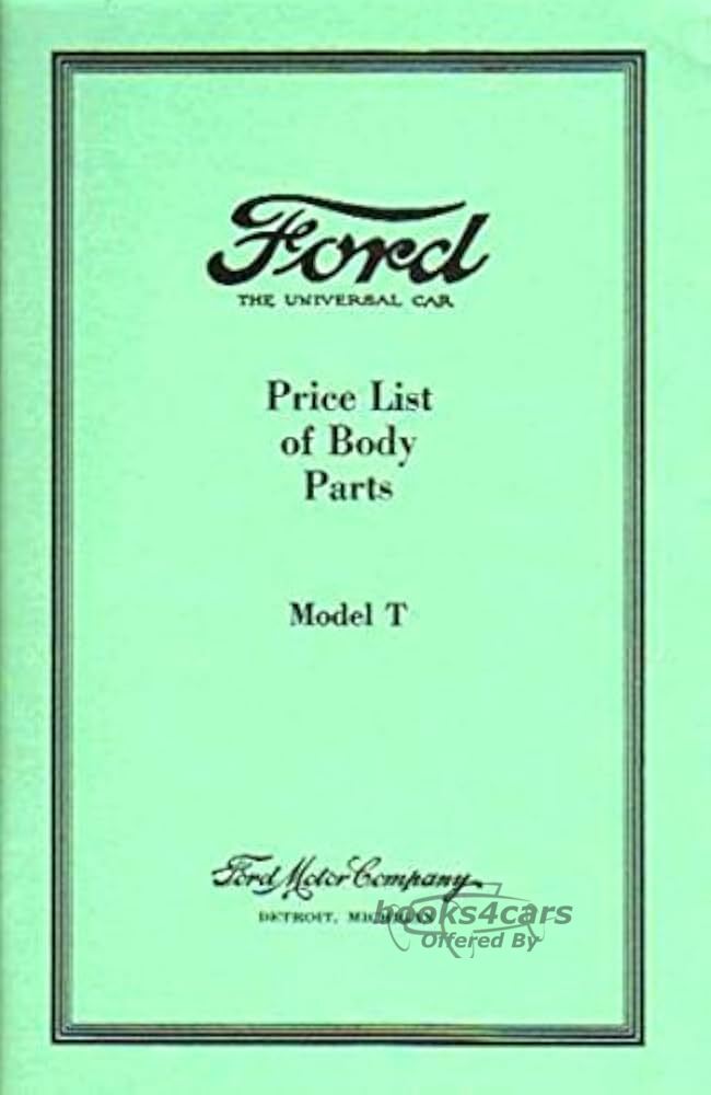 view cover of 1915-1927 Body Parts Manual for Model T by Ford 93 pgs
