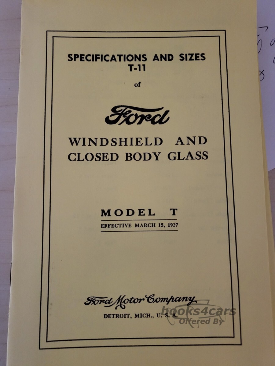 view cover of 1915-1927 Windshield and Glass Specifications manual for Model T by Ford 14 pgs
