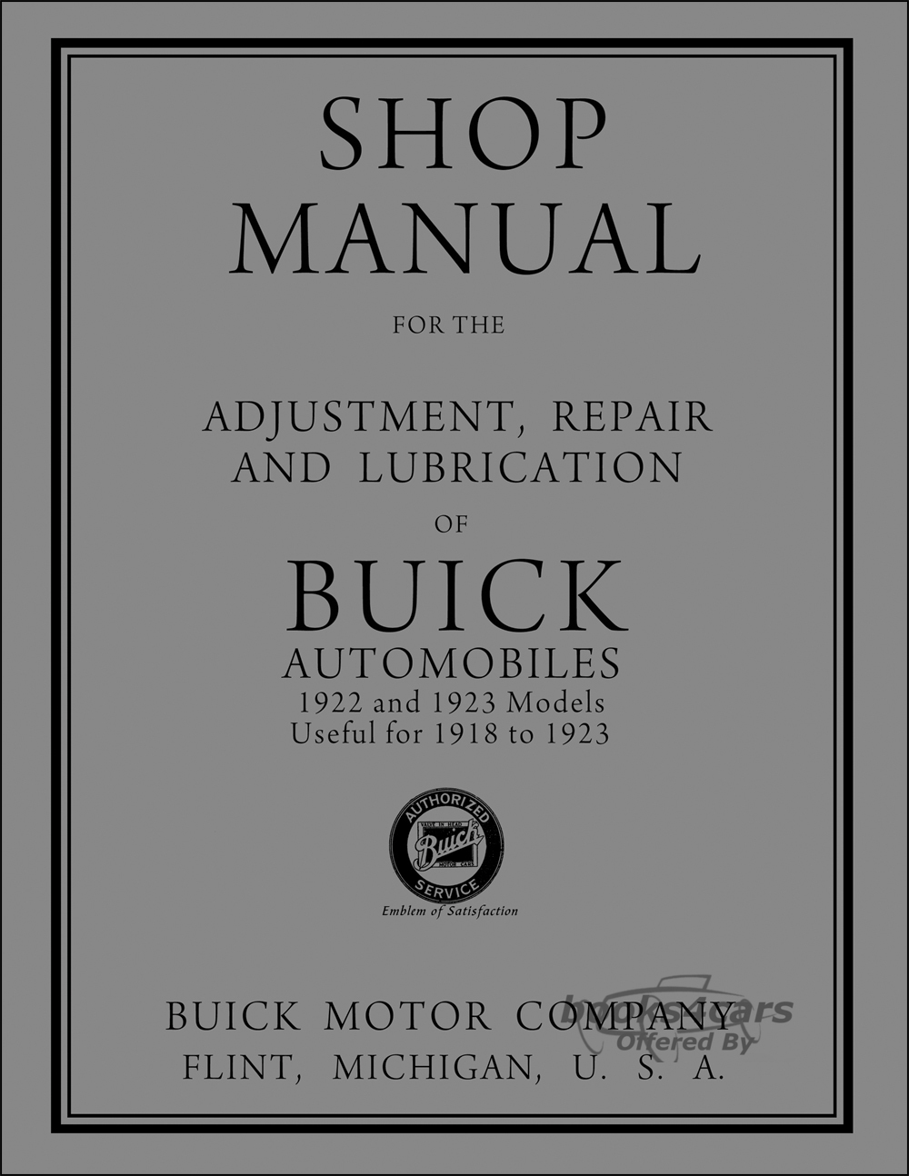 view cover of 1922-1923 Shop manual by Buick, 79 pgs