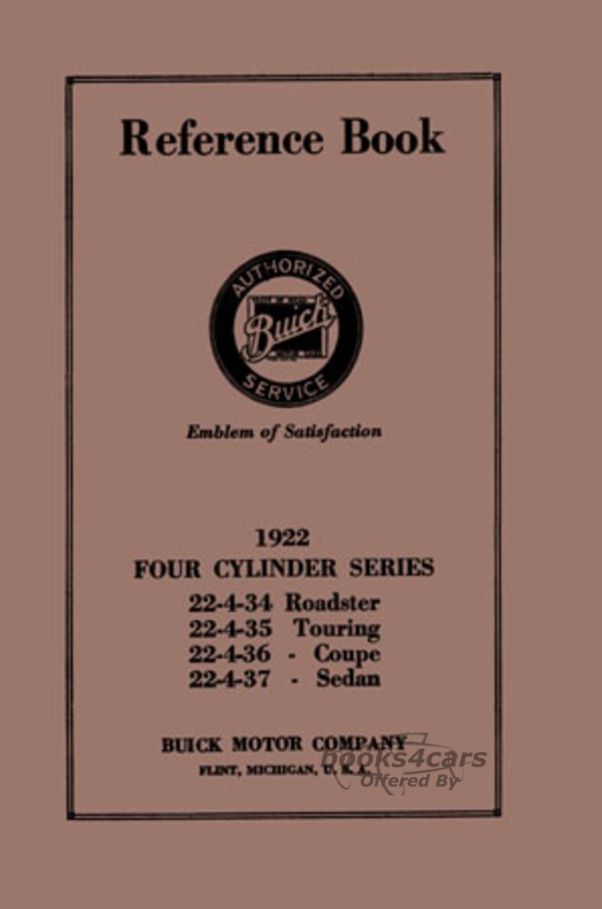 view cover of 1922 Owners reference manual for 4cyl Buick 1922