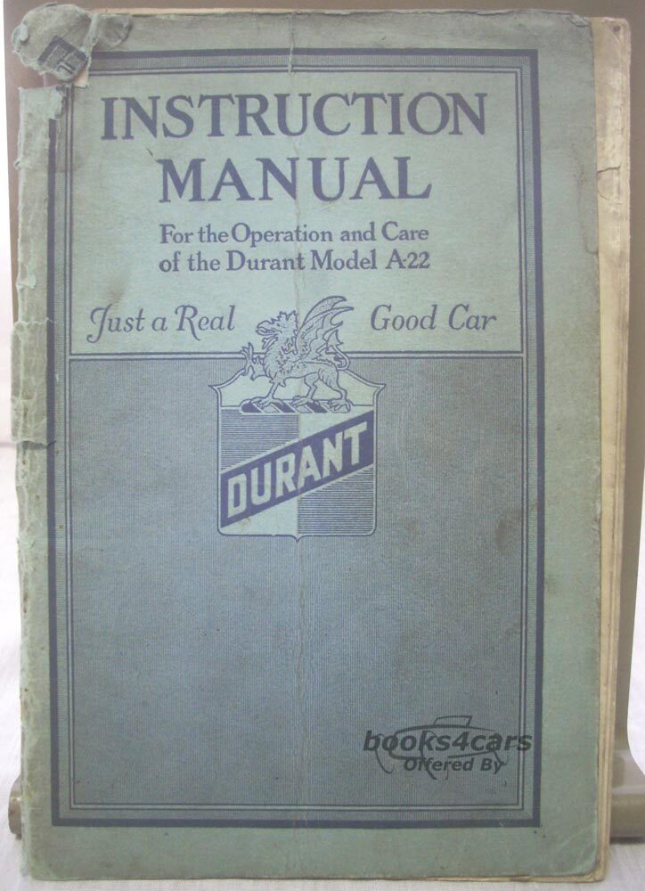view cover of 1923 Durant Model A-22 Owners Manual