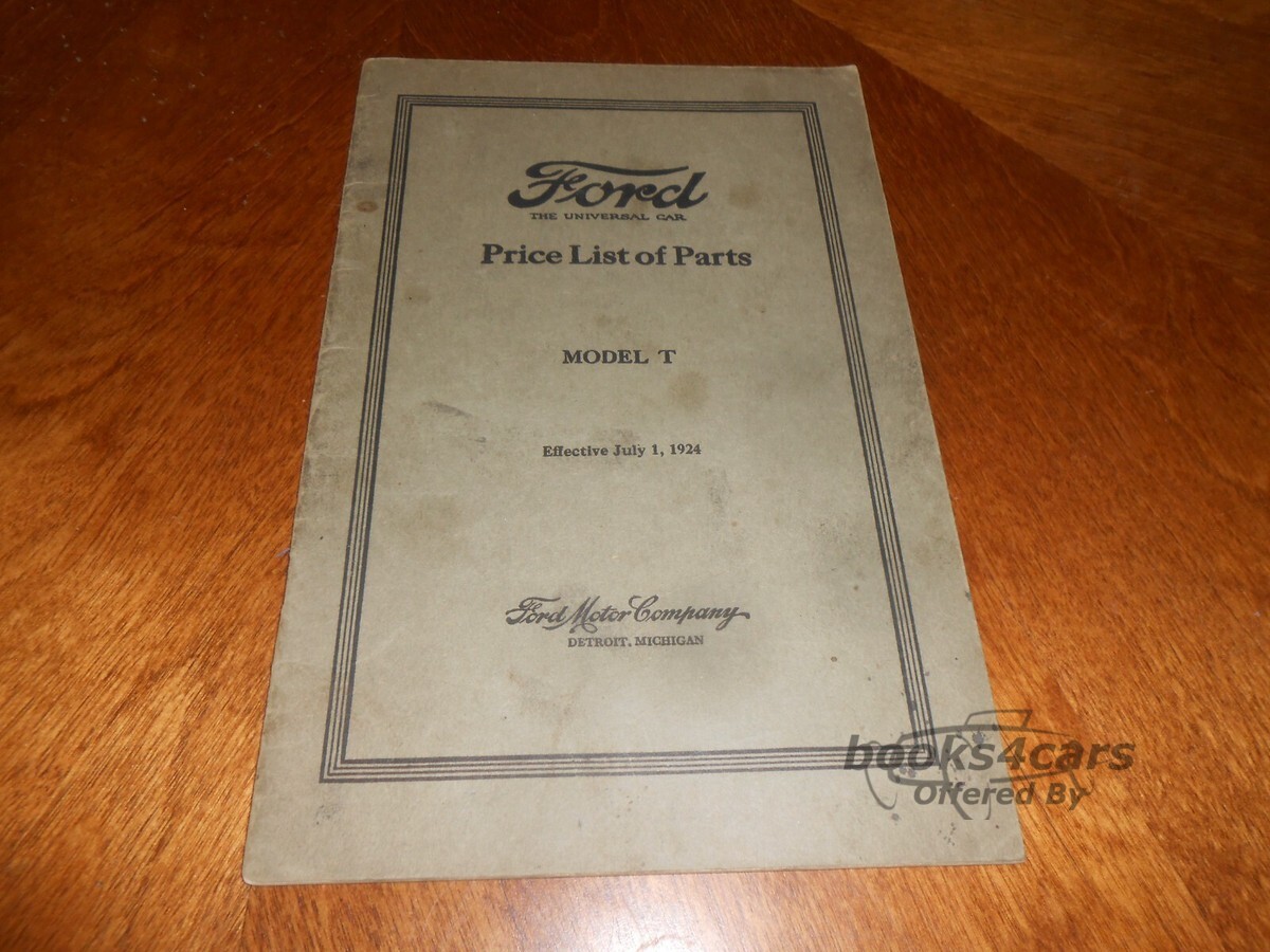 view cover of 1924 Price List of Parts for Model T by Ford.