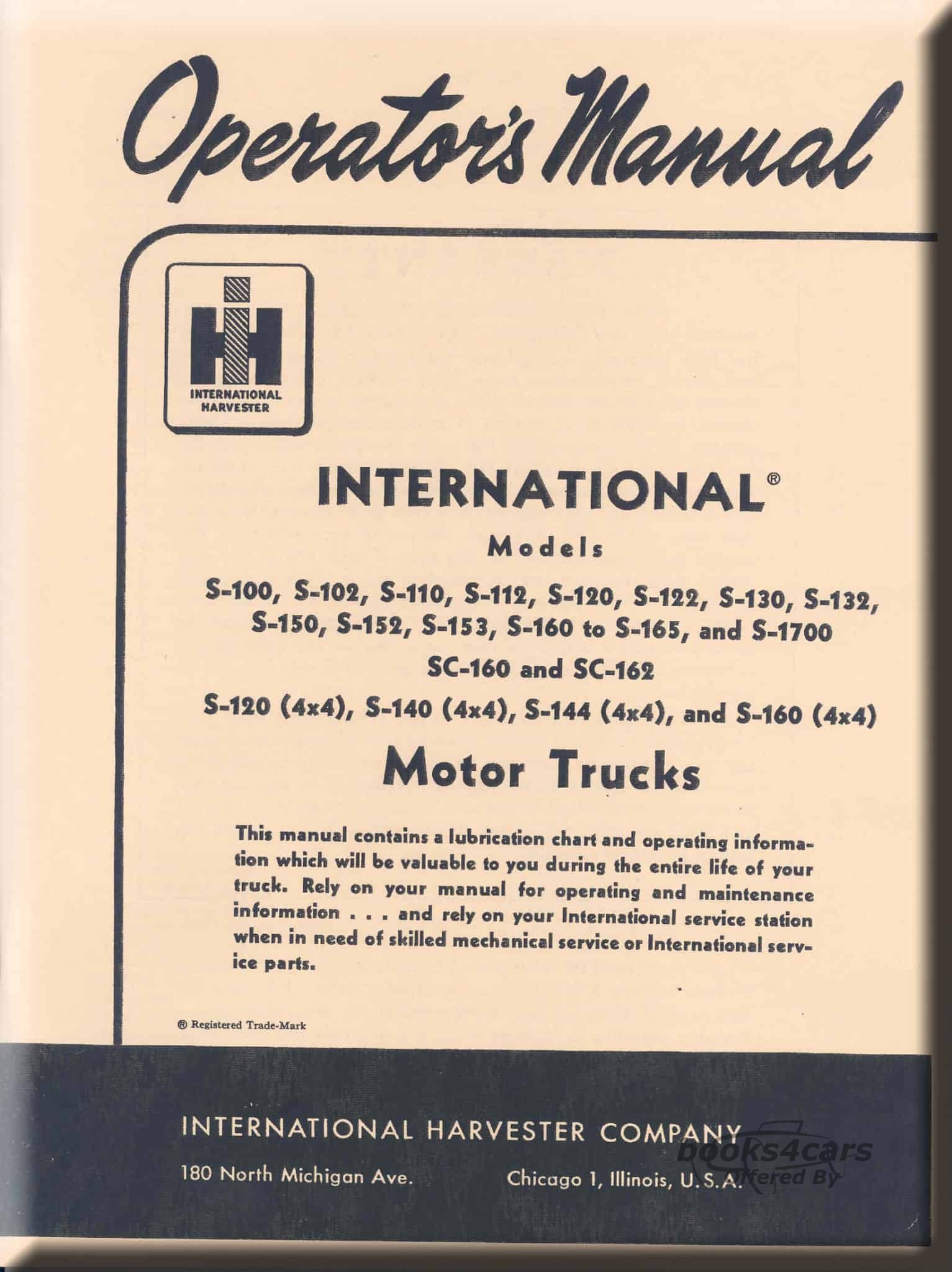 view cover of S-100 to S-180 Owners manual by International includes 4x4 S100 - S180