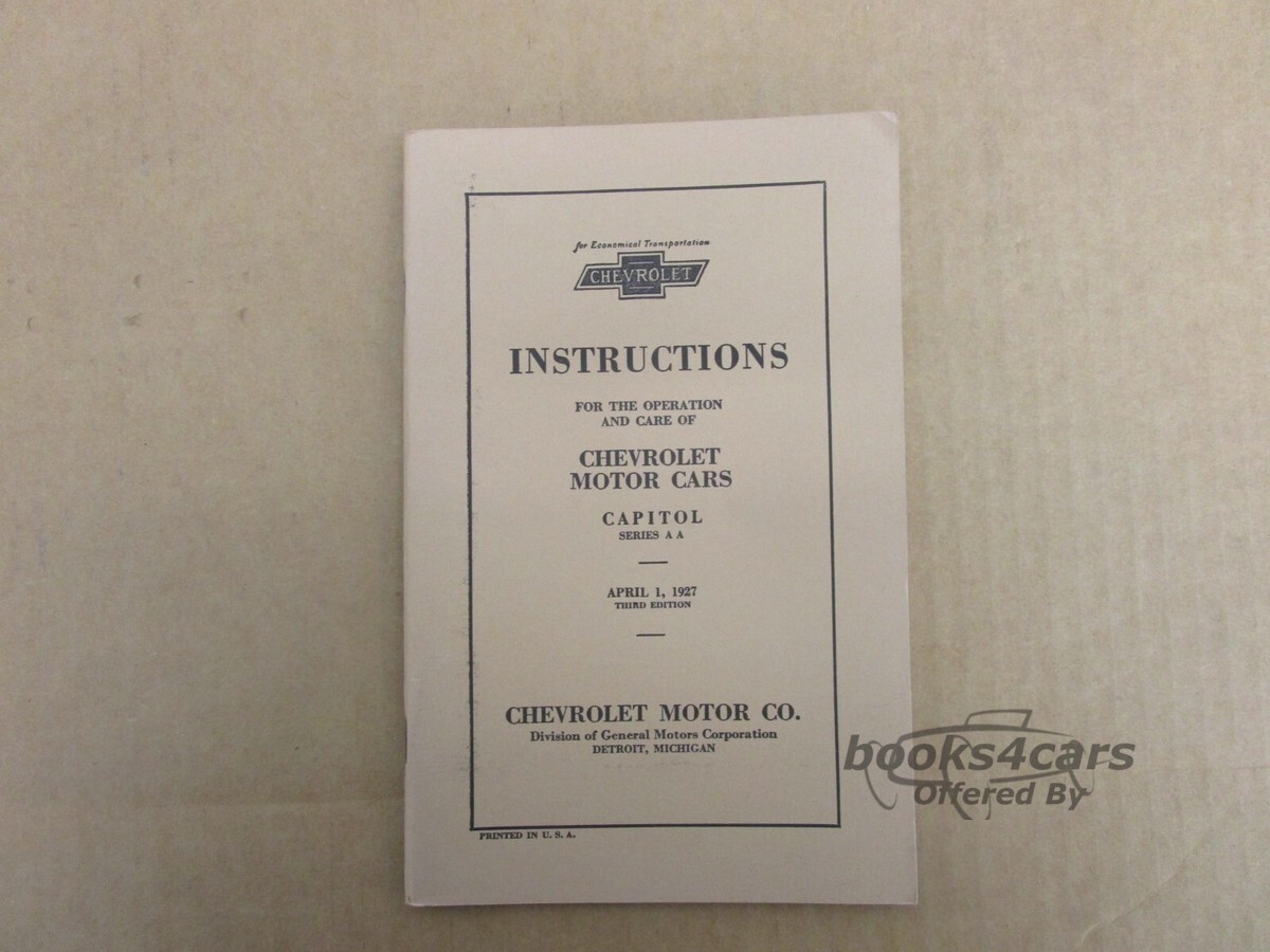 view cover of 1927 Owners manual by Chevrolet