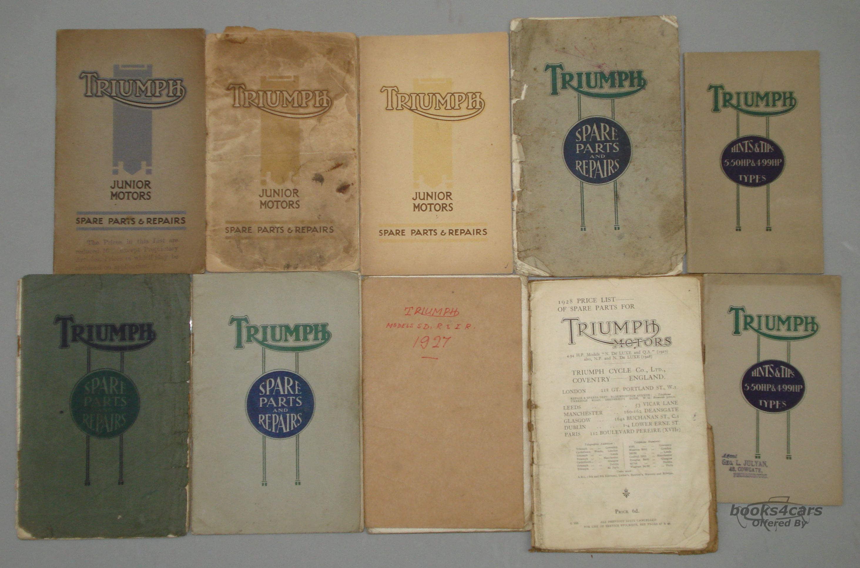 view cover of 1927 Triumph Parts Manual N de luxe & QA