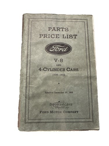 view cover of 1928-1932 Chassis Parts price list manual for Model A by Ford, 124 pgs; includes V8 & 4 cylinder has part numbers descriptions & pictures