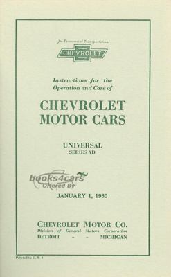 view cover of 1930 Owners manual for Chevrolet passenger car Universal series AD