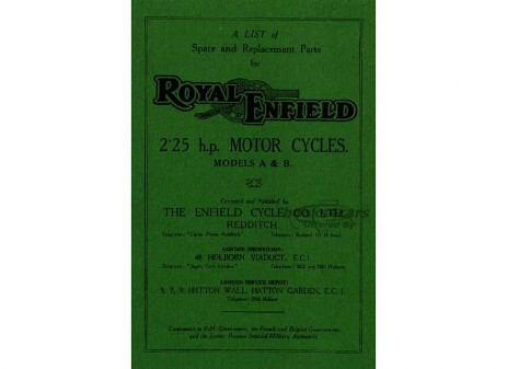 view cover of 1930 Parts Manual by Royal Enfield for - 2,25 Hp-A & B 1930