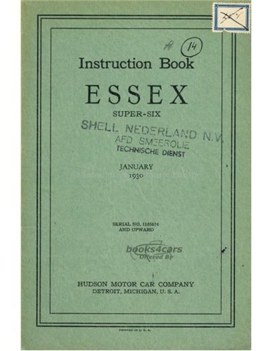 view cover of 1930 Super Six Owners Manual by Essex