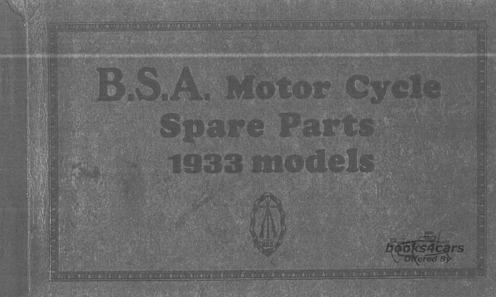 view cover of 1933 Parts Manual by BSA for All models