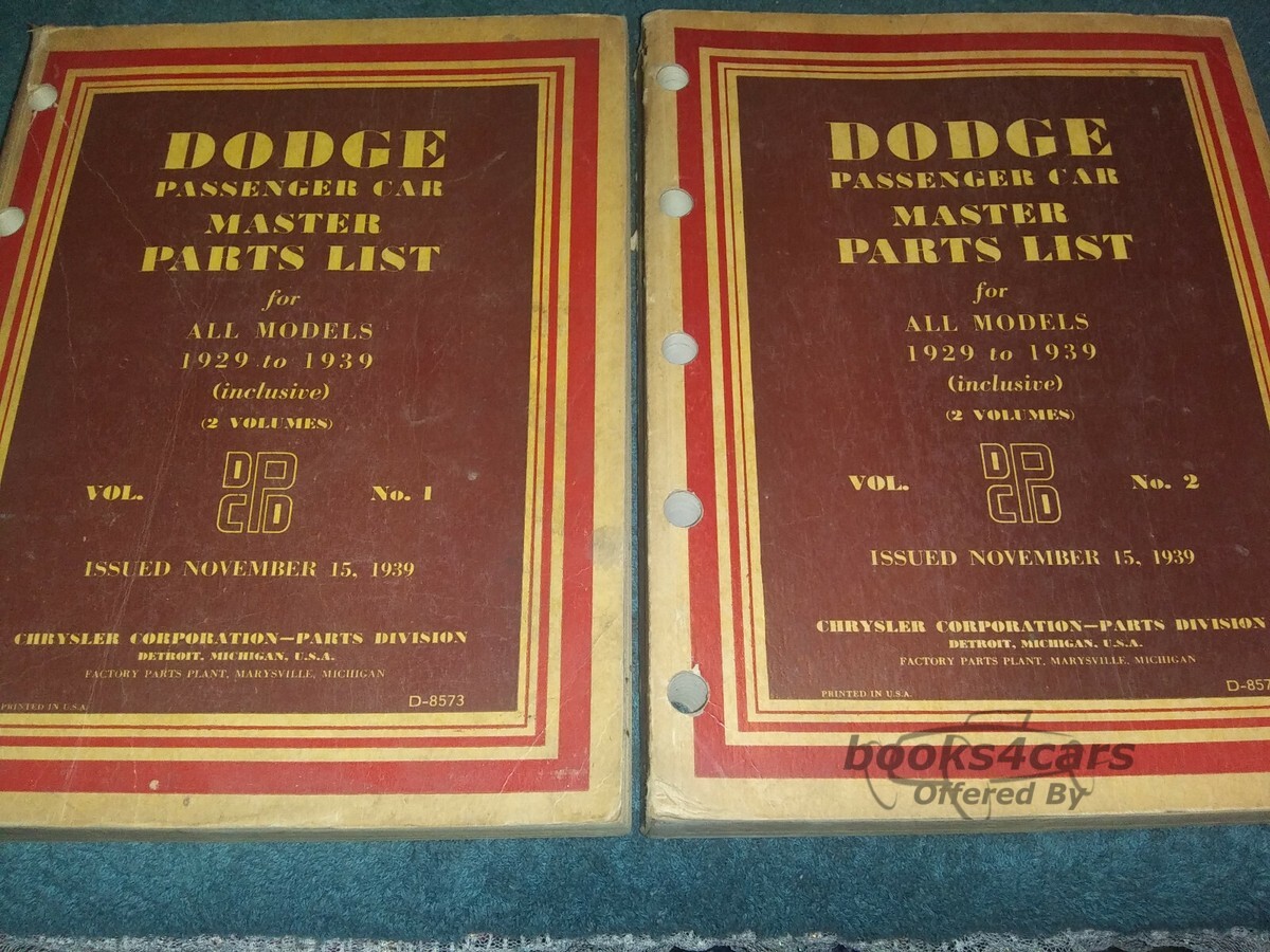 view cover of 1929-1939 Master Parts Manuals by Dodge for Passenger Car