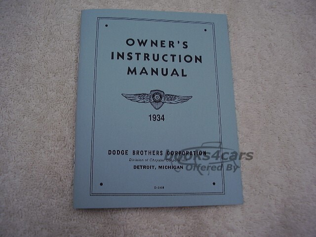 view cover of 1934 Dodge Owners Manual by Dodge